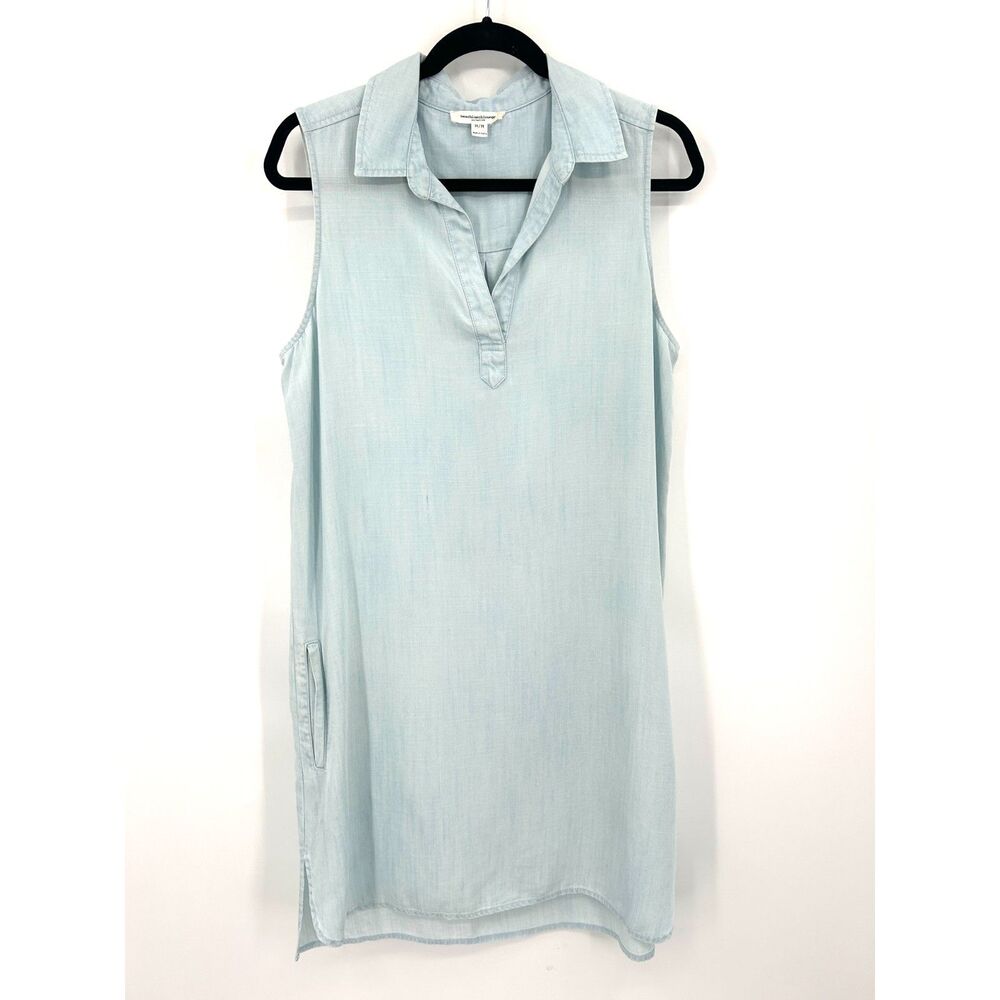 BEACHLUNCHLOUNGE Women's Blue Chambray Sleeveless Shift Shirt Dress Size Medium